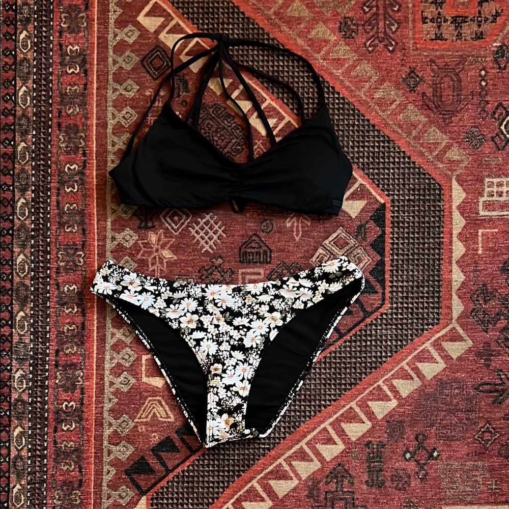 Black Floral Bikini Set